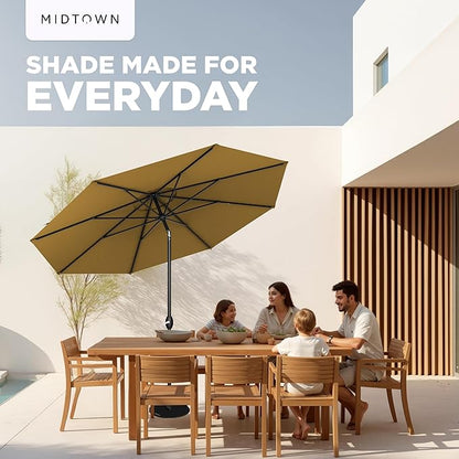 Midtown Umbrellas 10-Year-No-Fade - 8 Ft - UV Proof Sand (Tan) Polyester Fabric - Umbrella Outdoor Patio, Auto-Tilt Aluminum Frame Patio Umbrella for Garden, Pool & Deck - Black Pole