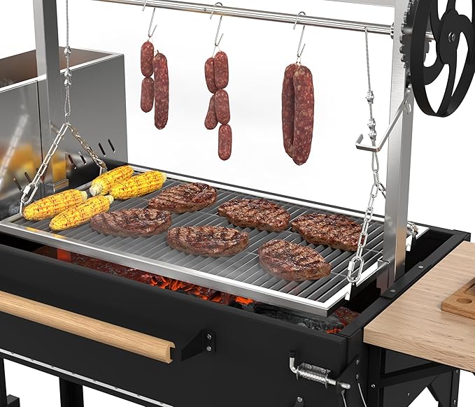 KoolMore 72 in. Charcoal and Wood BBQ Grill, Santa Maria Argentine Style Grill with Adjustable Grate, Heavy Duty, in Black