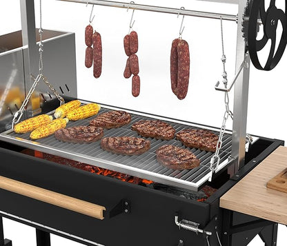 KoolMore 72 in. Charcoal and Wood BBQ Grill, Santa Maria Argentine Style Grill with Adjustable Grate, Heavy Duty, in Black