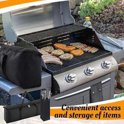Amylove 2 Pcs Grill Utensil Tool Storage Bag Holder, 25×8.7×5 in Grill Accessory BBQ Carry Bag with Handle, 20x6x6 in Utensil Holder Pouch Oxford for Camping Hiking Picnic Travel, Extra Large Capacity