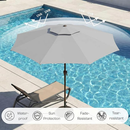 10FT Outdoor Patio Umbrella, 2 Tiers Market Table Umbrella with 8 Sturdy Ribs, Push Button Tilt and Crank, UPF50+ UV Protection for Deck, Pool, Garden and Backyard