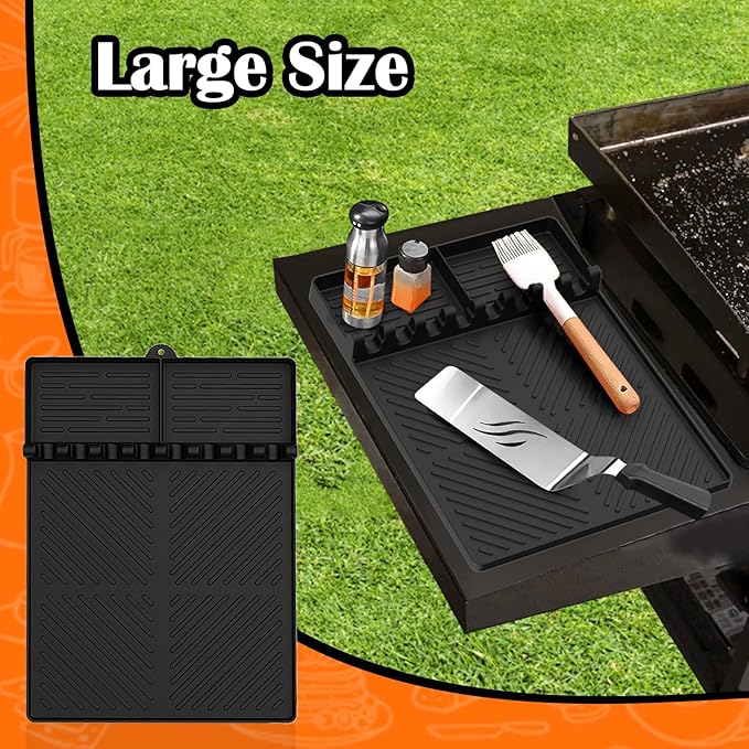 Vodolo Silicone Griddle Tools Mat for Blackstone, Large Grill BBQ Caddy Utensils Holder,Silicone Spatula Mat with Drip Pad for Kitchen,Cooking & Countertop,Griddle Accessories for Blackstone Black