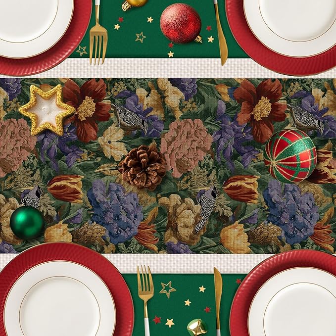 Floral Table Runner,Dining Decor for Kitchen Coffee Table Family Dinners Holiday Parties Wedding Events Decor(13x72 inch)