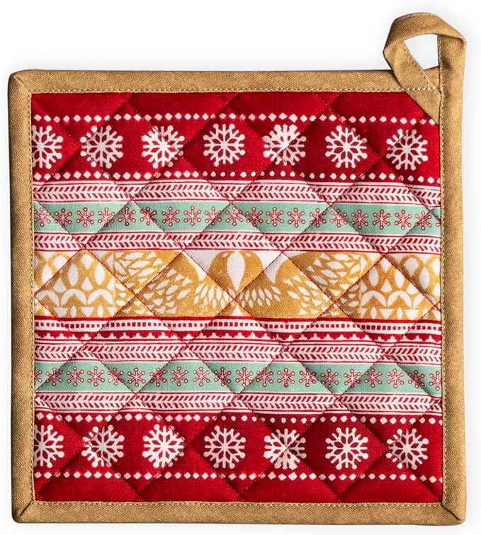 Maison d' Hermine Pot Holders 100% Cotton Potholders (8" x 8", Pack of 1) | Heat Resistant Hot Pads with Loop BBQ Cooking Baking Hotel Kitchen Handling Hot Pans Thanksgiving Christmas - Sofia