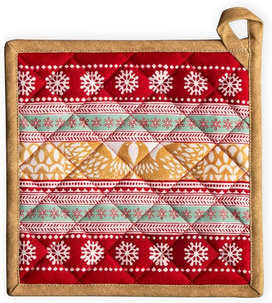 Maison d' Hermine Pot Holders 100% Cotton Potholders (8" x 8", Pack of 1) | Heat Resistant Hot Pads with Loop BBQ Cooking Baking Hotel Kitchen Handling Hot Pans Thanksgiving Christmas - Sofia