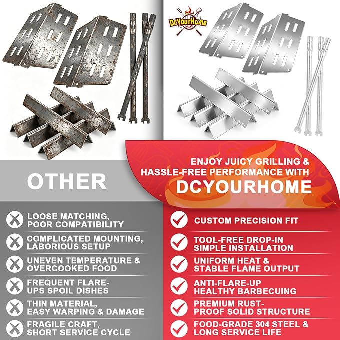Genesis 300 310 Series Grill Parts Kit for Weber Genesis E310 E330 S310 E320 S330 EP310 S310 S320 EP330 Parts, SUS 304 Stainless Steel Flavorizer Bars Heat Deflector Burner Tube Kit, 7620 7622 62752