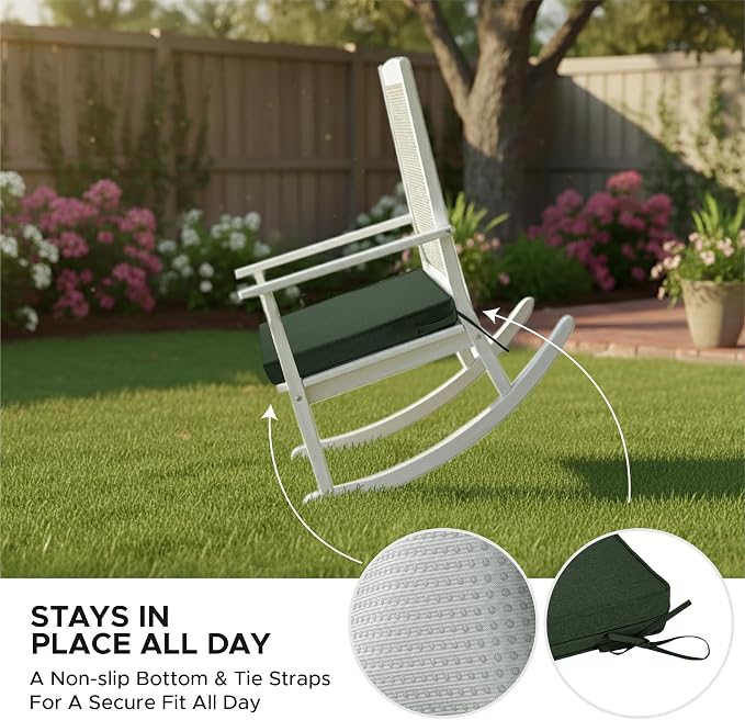 Outdoor Chair Cushions, Set of 6, 24 x 24 Inch, Olive Green | Water Resistant, Fade Resistant, Patio Furniture Square Seat Replacement, Removable Cover with Ties, Non-Slip Bottom