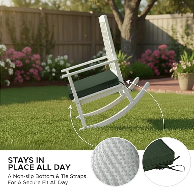Outdoor Chair Cushions, Chair Pads, Set of 6, 17 x 16, Olive Green | Water-Resistant & Fade-Resistant, Patio Seat Replacement, Removable Cover with Zipper, Non-Slip Bottom with Straps