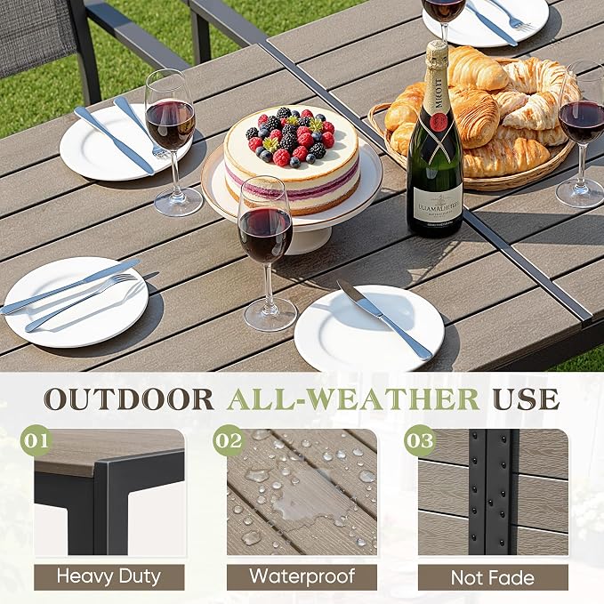 Greesum 7 Piece Patio Dining Set, Outdoor Furniture with Large Table & 6 Textilene Chairs for Garden, Poolside, Porch, Grey