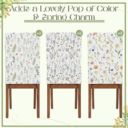 7 Pcs Wildflower Tablecloth and Chair Covers Set 60 x 84 Inch Summer Rectangle Washable Table Cover and Stretchable Seat Slipcovers for Home Dining Room Camping Wedding Party