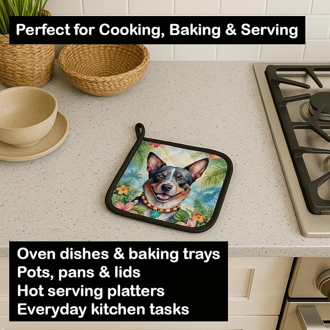Caroline's Treasures Australian Cattle Dog Luau Pair of Pot Holders Kitchen Heat Resistant Pot Holders Sets Oven Hot Pads for Cooking Baking BBQ, 7 1/2 x 7 1/2