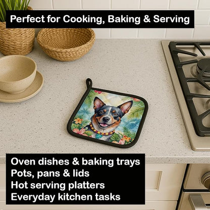 Caroline's Treasures Australian Cattle Dog Luau Pair of Pot Holders Kitchen Heat Resistant Pot Holders Sets Oven Hot Pads for Cooking Baking BBQ, 7 1/2 x 7 1/2