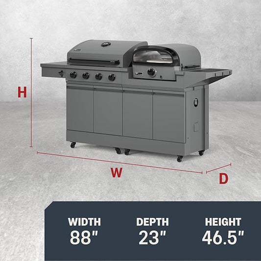 Tytus Anaheim 4-Burner Gas Grill with Prep Cart and Pizza Oven + Cover - Modular Outdoor Kitchen, Quick Assembly, Outdoor Cooking, Kitchen Island for BBQ