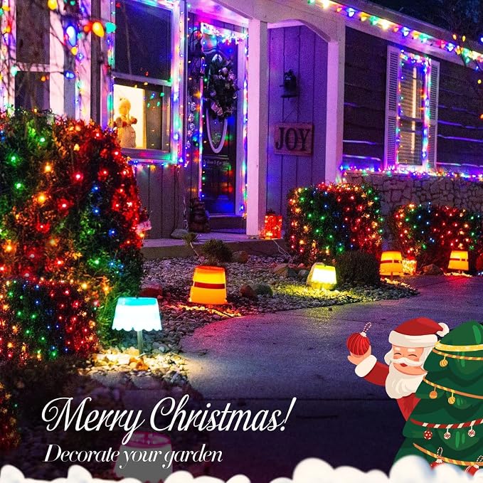 JMEXSUSS 360 LED Christmas Net Lights, Multicolor, 12ft x 5ft | Outdoor Waterproof, Connectable, Plug in, Mesh Lights with Remote for Bushes Shrubs Christmas Decorations