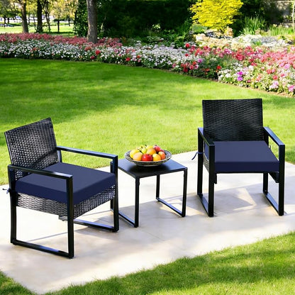 Outdoor Chair Cushions Set of 2, 19x19x3 Inch Waterproof & Fade Resistant Patio Furniture Seat Cushions with Ties, Square Outdoor Dining Chair Cushions for Lawn, Garden, Deck & Yard, Navy Blue