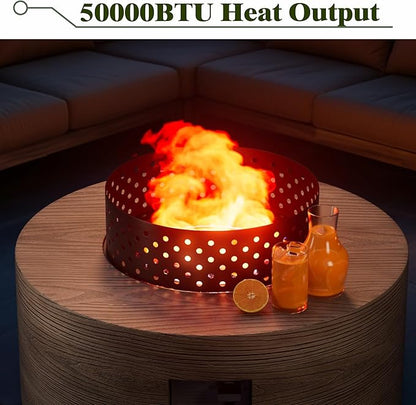 2-Piece Outdoor Propane Fire Pit Table Set w Tank Side Table 30'' Round Fire Pit Table w Wood Grain 2-in-1 Firepit Table for Outside Gas Fire Pit w 304 Stainless Steel Burner 50,000 BTU, Brown