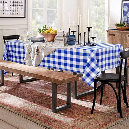 Hiasan Checkered Tablecloth Rectangle, 2 Pack，52 x 70 inch - Stain Resistant, Waterproof and Washable Table Cloth Gingham for Outdoor Picnic, Holiday Dinner, Royal Blue and White