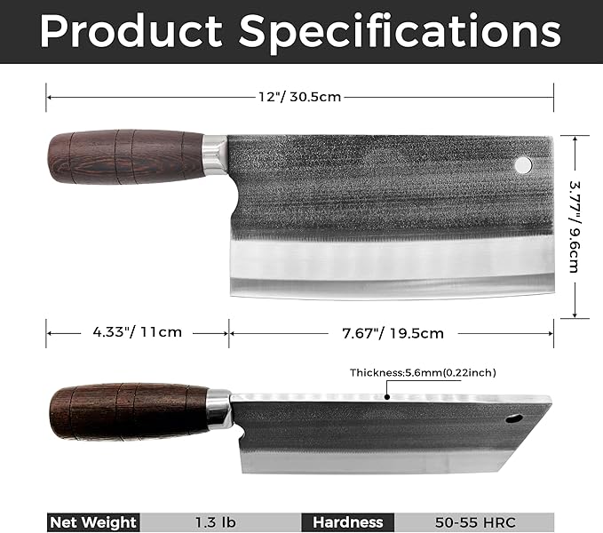 Meat Cleaver Knife, Forged 7.67" Bone Chopper, 5.6mm Thick Blade, All-in-One Chop & Slice Knife with Wenge Wood Handle for Home Kitchen & BBQ