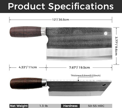 Meat Cleaver Knife, Forged 7.67" Bone Chopper, 5.6mm Thick Blade, All-in-One Chop & Slice Knife with Wenge Wood Handle for Home Kitchen & BBQ