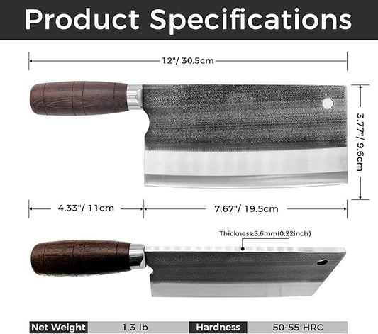 Meat Cleaver Knife, Forged 7.67" Bone Chopper, 5.6mm Thick Blade, All-in-One Chop & Slice Knife with Wenge Wood Handle for Home Kitchen & BBQ