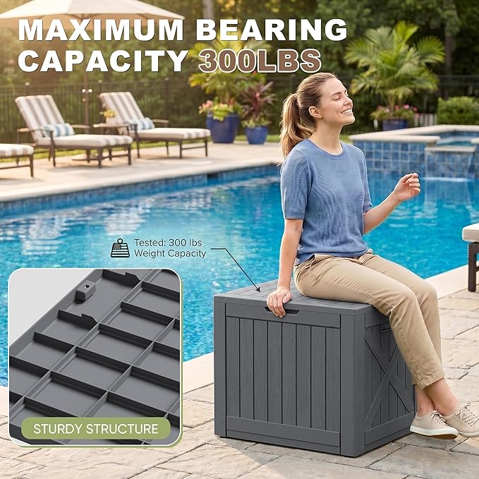 Greesum 40 Gallon Outdoor Deck Box, Resin Storage for Patio Furniture, Garden Tools, Pool Supplies, Weatherproof and UV Resistant, Lockable, Gray