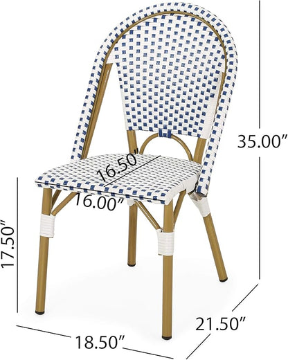 Christopher Knight Home Philomena Outdoor French Bistro Chair (Set of 2), Blue + White + Bamboo Print Finish