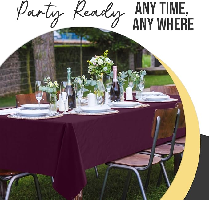 Exquisite 66% Thicker Premium Plastic Table Cloth Rectangle Table Cover 0.5 Mil 24 Pack Plum Table Cloth 54 Inch x 108 Inch Disposable Tablecloth Won't Tear Easily Like Cheap Thin Brands