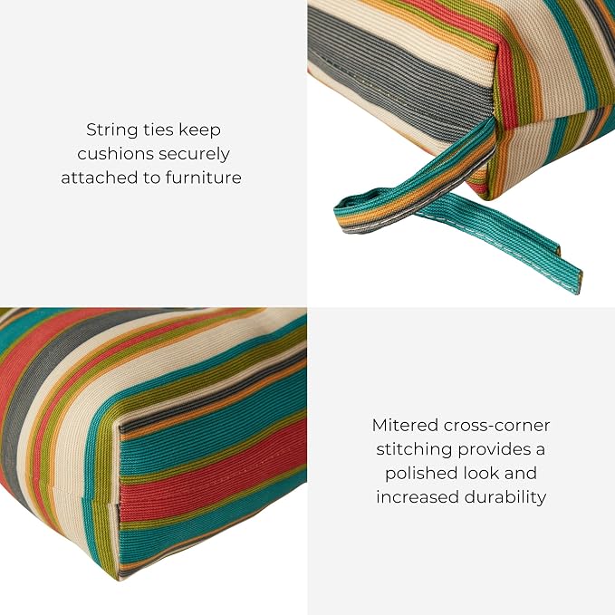 Outdoor Tufted High-Back Chair Cushions, One-Piece Hinged Seat and Back Design, Reversible with 4 Ties, Durable Polyester Fabric, Recycled Fiber Fill - Single, Sunset Stripe - Updated