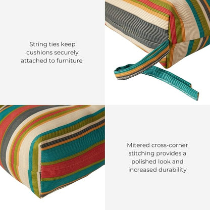 Outdoor Tufted High-Back Chair Cushions, One-Piece Hinged Seat and Back Design, Reversible with 4 Ties, Durable Polyester Fabric, Recycled Fiber Fill - Single, Sunset Stripe - Updated