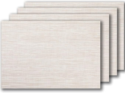 LEXMORE Placemats Set of 4 Vinyl/Plastic Woven Place Mats for Kitchen Table Indoor/Outdoor Washable Placemat Wipeable Dining Table Mats(Beige White)
