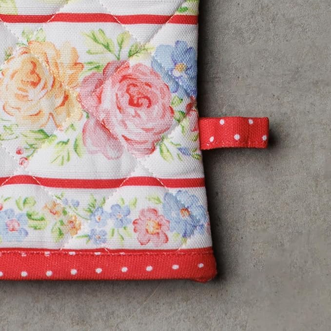 Maison d'Hermine Oven Gloves 100% Cotton Oven Mitt 7" x 13" with Loop Heat Resistant BBQ Cooking Gloves Baking Grilling Kitchen Hotel Home Farmhouse Spring Summer (Pack of 1, Vintage Floral)