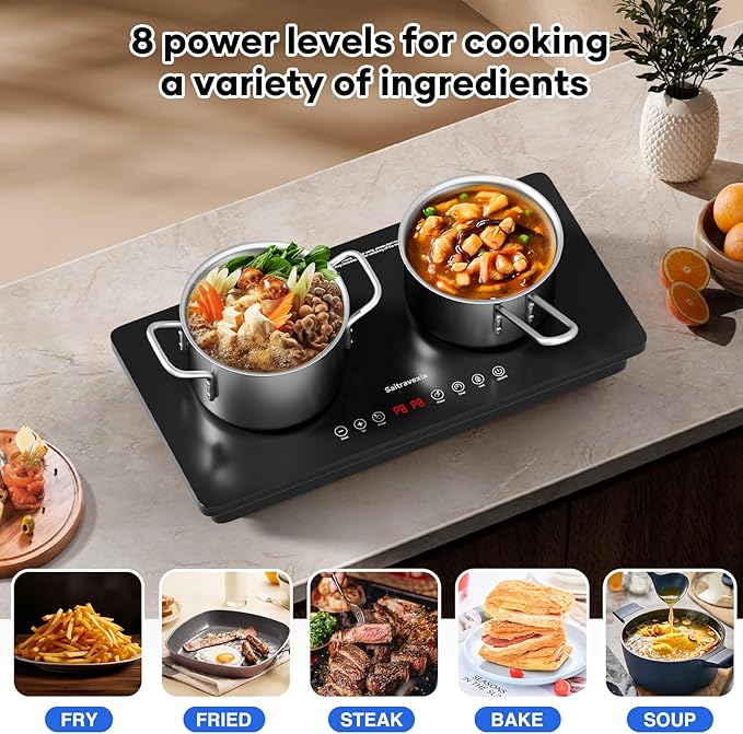 Portable Induction Cooktop 2 Burner, 1800W Double Induction Burner with Touch Control, Timer & Safety Lock, Electric Induction Stove 110V, Cross Line Panel