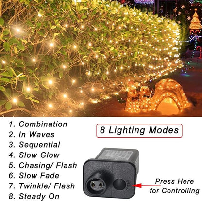 Pooqla Warm White Net Lights, 21x 5ft Christmas Lights Outdoor Clear Wire | 360 LED Large Net Mesh Lights Plug in, 8 Modes Waterproof Connectable Bushes Lights for Christmas Hedge Yard Decor