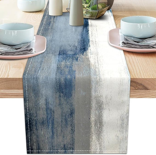 White Gray Table Runners Modern Art Farmhouse Linen Table Runners Dresser Scarves Retro Rustic Style for Party Kitchen Dining Table Coffee Holiday Party Decor (13"x 36")