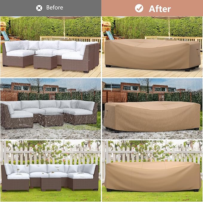 Mrrihand Heavy Duty Patio Furniture Covers, Outdoor Furniture Covers Waterproof Sectional Sofa Set , Patio Table and Chair Set Cover 124"L×71"W×29"H,Brown
