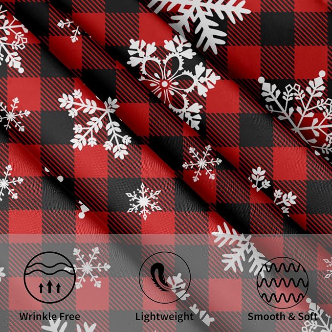 Sweetshow Christmas Round Tablecloth 70 Inch Red Black Buffalo Plaid Tablecloth Waterproof Polyester Xmas Winter Snowflake Table Cloth Table Cover for Kitchen Dining Room Picnic Patio Party