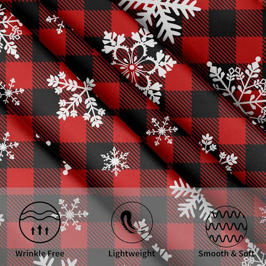 Sweetshow Christmas Round Tablecloth 70 Inch Red Black Buffalo Plaid Tablecloth Waterproof Polyester Xmas Winter Snowflake Table Cloth Table Cover for Kitchen Dining Room Picnic Patio Party