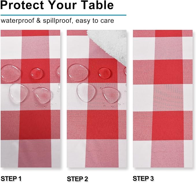 Hiasan Red and White Checkered Tablecloth Square for Outdoor Picnic, Dining,Spring Party - Water Resistant Washable Polyester Plaid Table Cloth, 60 x 60 Inch