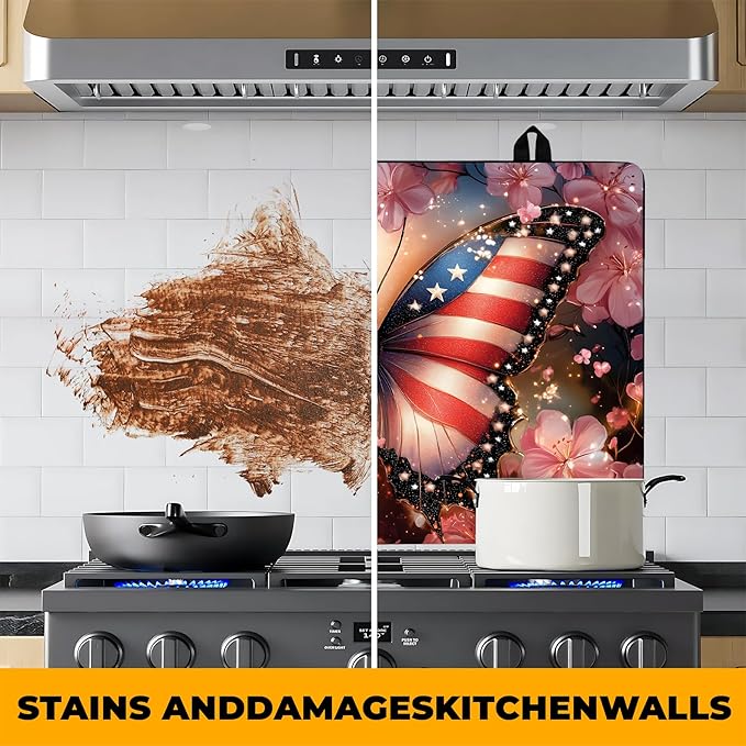 Patriotic Stove Top Cover, Heat Resistant Electric Stove Protector Mat, Large Diatomite Kitchen Counter Mat, Independence Day Decor American Flag Kitchen Accessory (butterfly, 28x20 Inch)