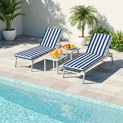 Chaise Lounge Cushions Outdoor, 72"x22"x3" Patio Lounge Chair Furniture Cushions with Washable Covers for Pool, Patio, Lawn (Blue+White Stripes, 1 Pcs)