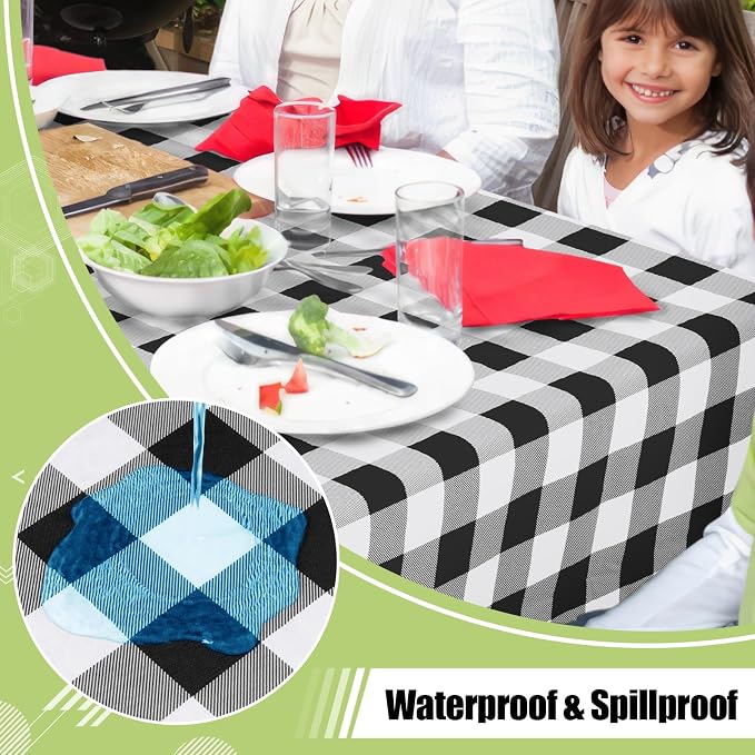 Smiry Picnic Table Cloth, Vinyl Tablecloths with Flannel Backing, 60"x120" | Waterproof Rectangle Table Cloth, Wipeable Buffalo Plaid Table Cover for Indoor and Outdoor (Black & White)