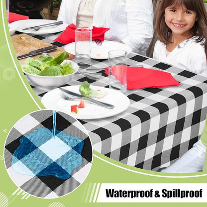 Smiry Picnic Table Cloth, Vinyl Tablecloths with Flannel Backing, 60"x102" | Waterproof Rectangle Table Cloth, Wipeable Buffalo Plaid Table Cover for Indoor and Outdoor (Black & White)