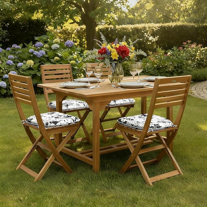 DYTXIII Set of 4 Outdoor Chair Cushions with Ties,Water Repellent Patio Chair Pads 17"x 16" for Outdoor Furniture,Round Corner Seat Cushions for Garden Yard Kitchen Tropical Blossom Noir