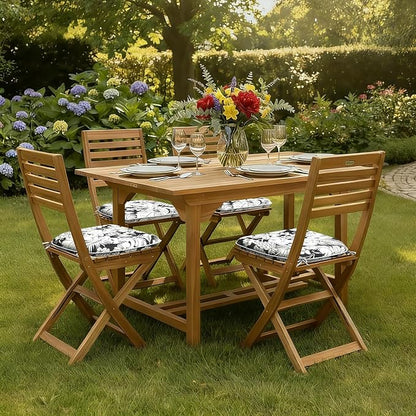 DYTXIII Set of 4 Outdoor Chair Cushions with Ties,Water Repellent Patio Chair Pads 17"x 16" for Outdoor Furniture,Round Corner Seat Cushions for Garden Yard Kitchen Tropical Blossom Noir