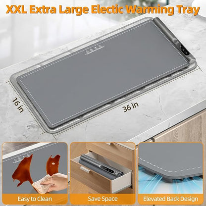 Newise Graphene Warming Mat for Food, Extra Large (XXL 36”x 16") Electric Warming Trays for Buffets Party Countertop with 6 Temp & Timer Settings, Kitchen Gifts for Mom Wife, Gray