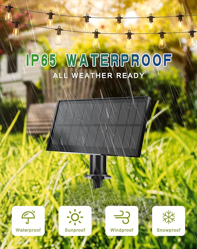 Zuske Solar String Lights Outdoor Waterproof 50FT with USB Port and 27 Shatterproof ST38 Bulbs(2 Spare), LED Solar Powered Patio Lights for Outside, Porch, Backyard, Bistro, Garden, Market - 2200K
