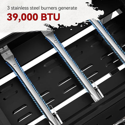 Royal Gourmet GB3000PB 3-Burner Gas Griddle with Hood, Griddle with Collapsible Side Shelves, 39,000 BTU, 492 Sq. In. Cooking Area, Electronic Ignition, Swivel Wheels with Brakes, Black