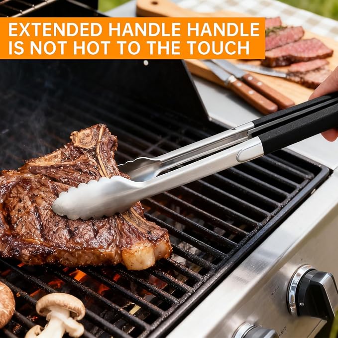 Extra Long BBQ Tongs 17 Inch, Heavy Duty Stainless Steel Grill Tongs with Silicone Grip & Locking Closure Cooking Tongs for Outdoor Grilling Kitchen Hot Grilled Food Dishwasher Safe