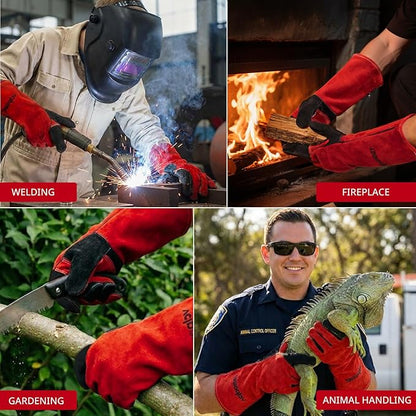 vclpower Welding Gloves 16 Inches 932°F Extreme Heat Fire Resistant Leather Forge Gloves for Mig, Tig, Stick, BBQ, Fireplace, Wood Stove, Furnace, Animal Handling, Handling Dry Ice - Safety Work L