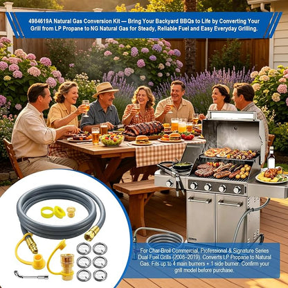 4984619A Natural Gas Conversion Kit Compatible with Char-Broil Commercial & Signature Series Dual Fuel Grill(2008 to 2019), Propane to Natural Gas Conversion Kit w/ CSA Gas Hose & 3/8" Quick Connect.